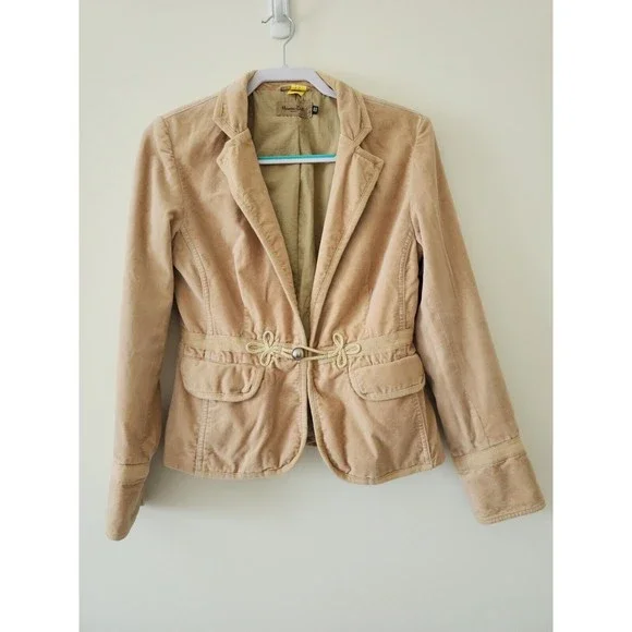 Massimo Dutti Womens Velour Jacket S Cream Military Long Sleeve Collared Lined - Picture 2 of 16